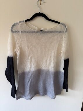 Eileen Fisher super soft Cream, Gray and Black Ombre Scoop Neck Sweater